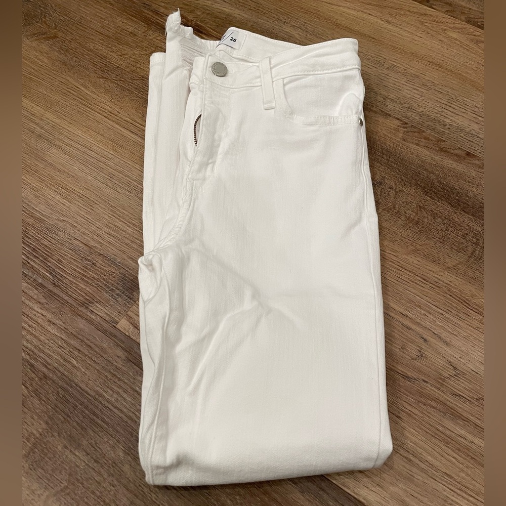 Just black white frayed hem jeans comfort stretch